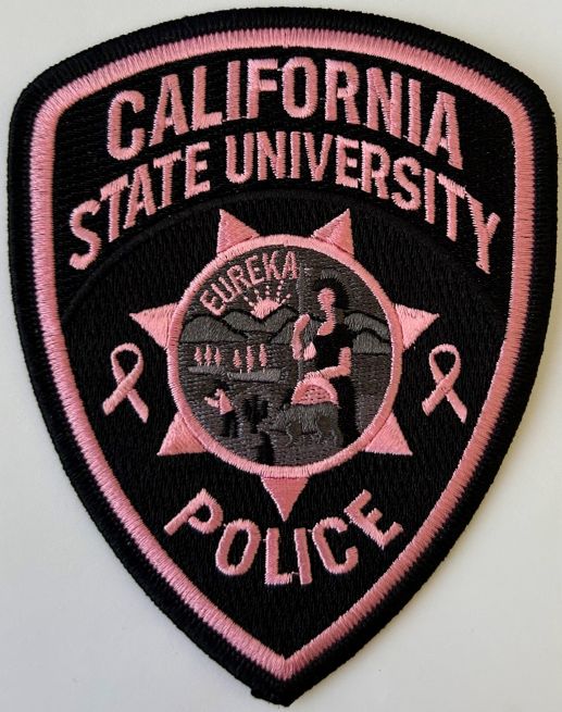 CALIFORNIA STATE UNIVERSITY POLICE PINK SHOULDER PATCH - SEW ON.